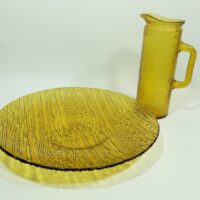 Amber Glass Serving Plate & Jug