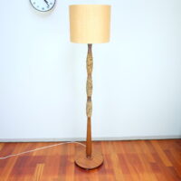 Large 1970s Standing Lamp - Mahogany & Cork